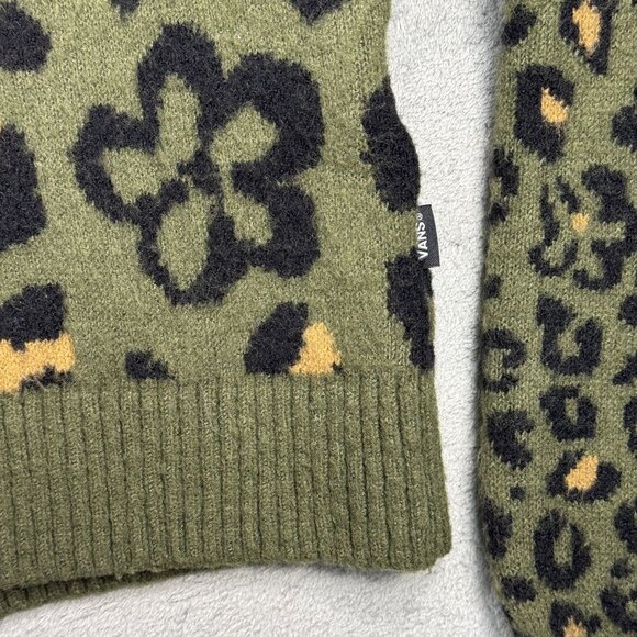 Vans Mix Match Relax Cardigan Leopard Floral Crop Sweater Oversized Preppy Green - Picture 6 of 10